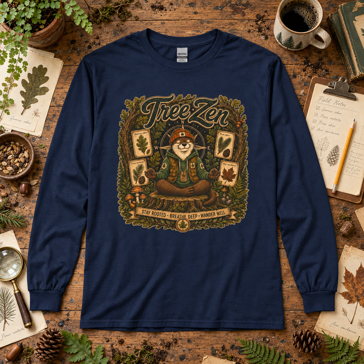 Tree Zen with Plant Labels Otto and Echo Long Sleeve T-Shirt