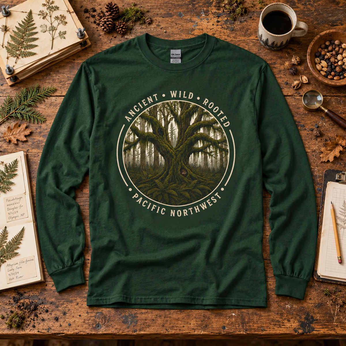 Pacific Northwest, Ancient, Wild, Rooted Long Sleeve T-Shirt