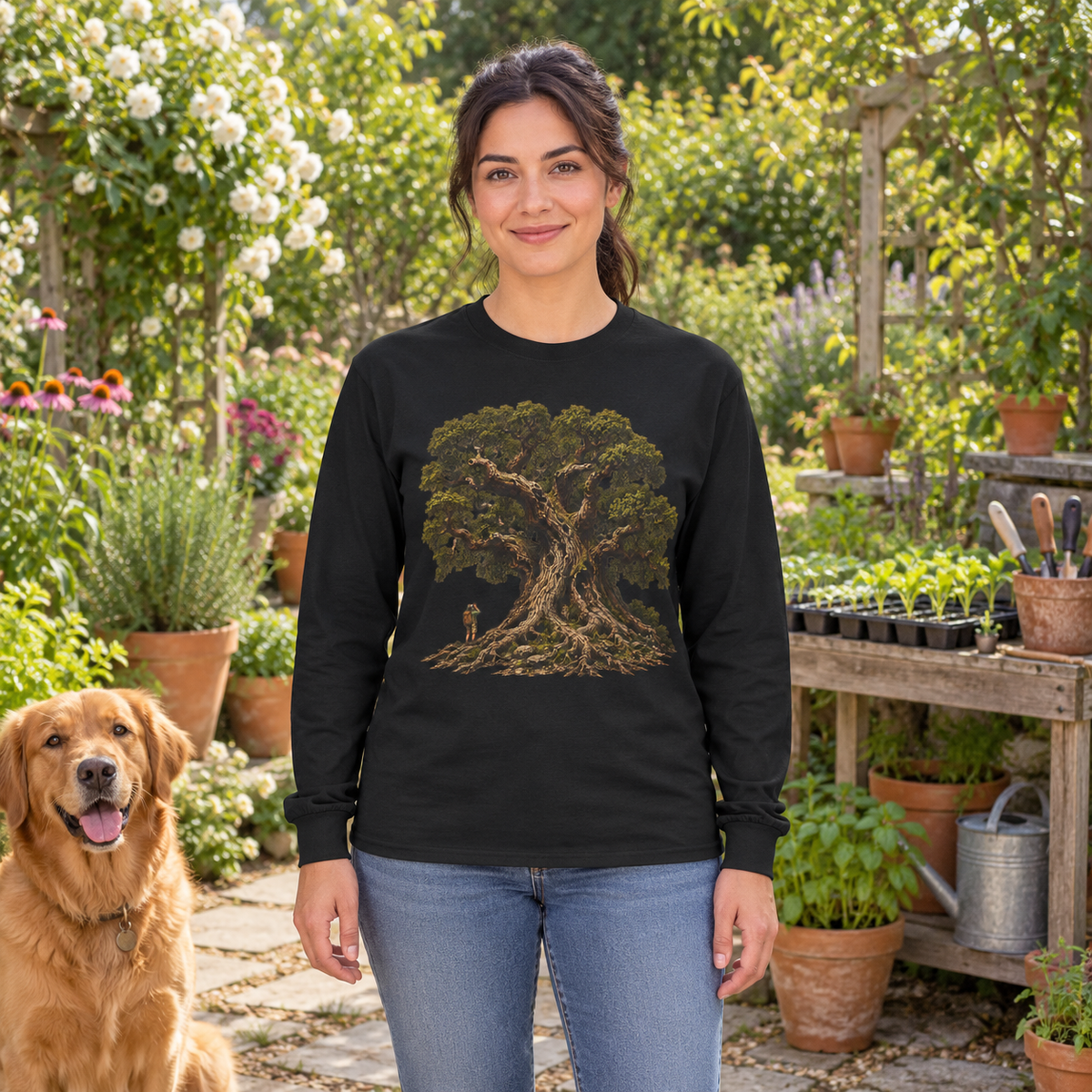 Giant Tree, Little Man Version 2 Long Sleeve T-Shirt
