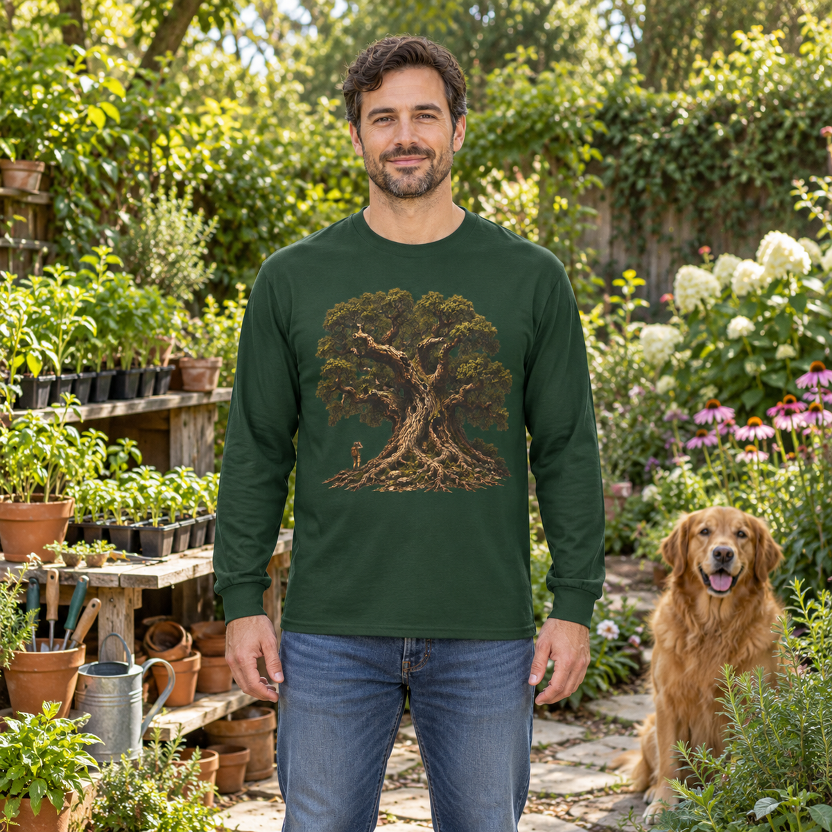 Giant Tree, Little Man Version 2 Long Sleeve T-Shirt