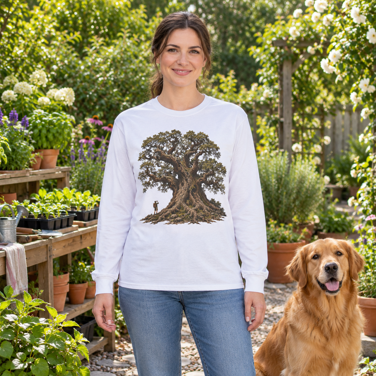 Giant Tree, Little Man Version 2 Long Sleeve T-Shirt