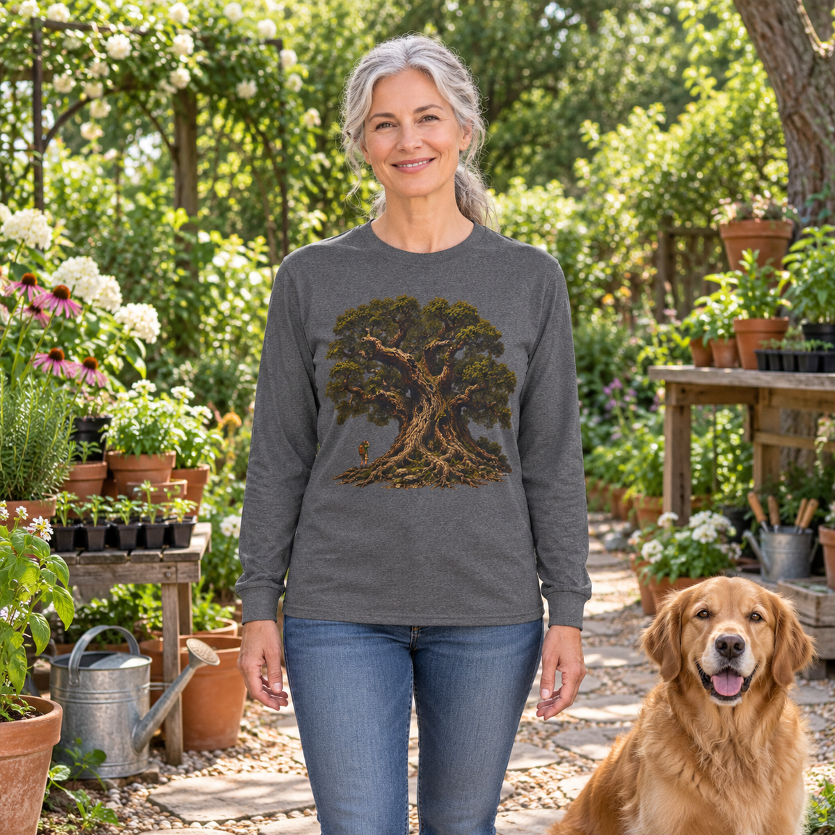 Giant Tree, Little Man Version 2 Long Sleeve T-Shirt