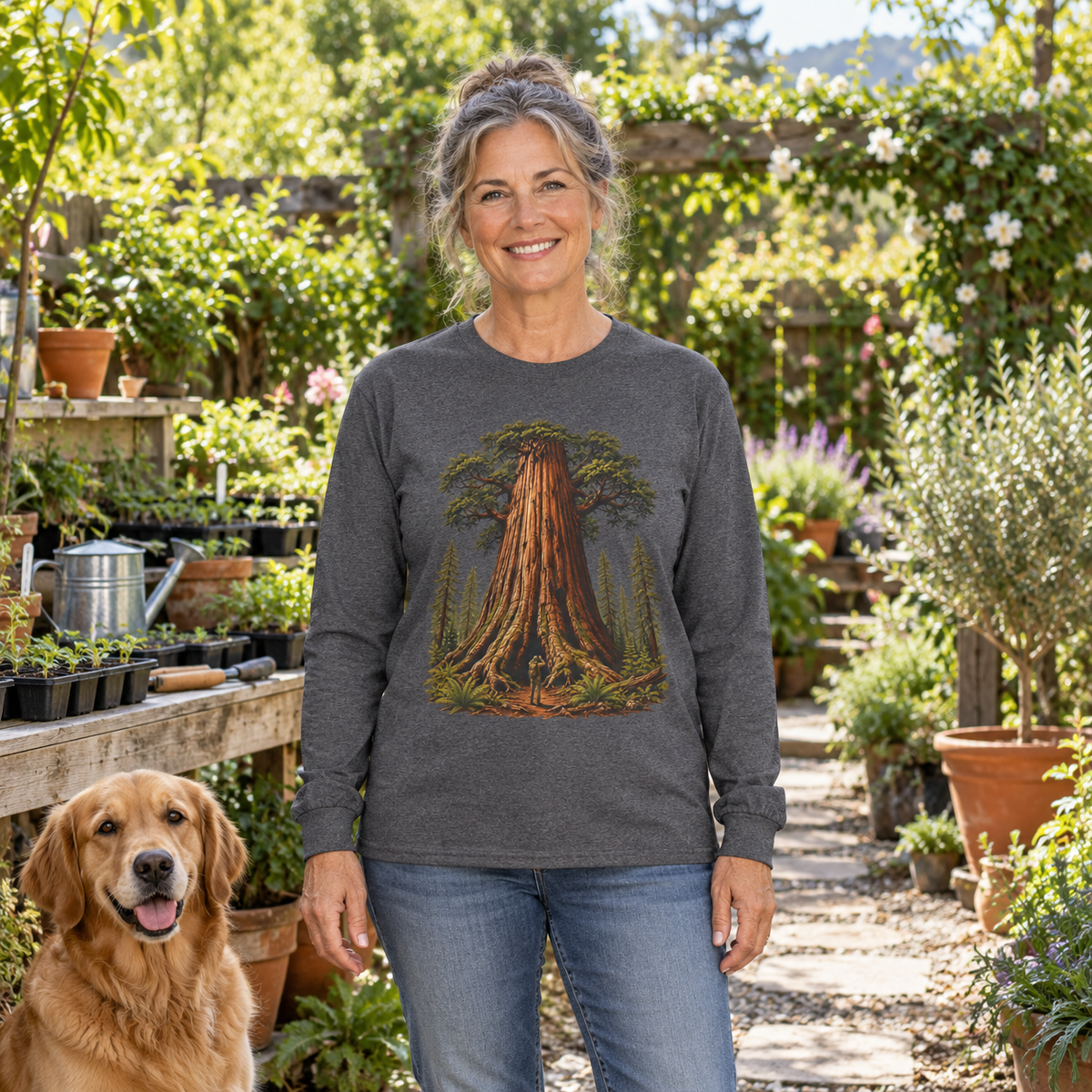 Giant Tree, Little Man Version 1 Long Sleeve T-Shirt