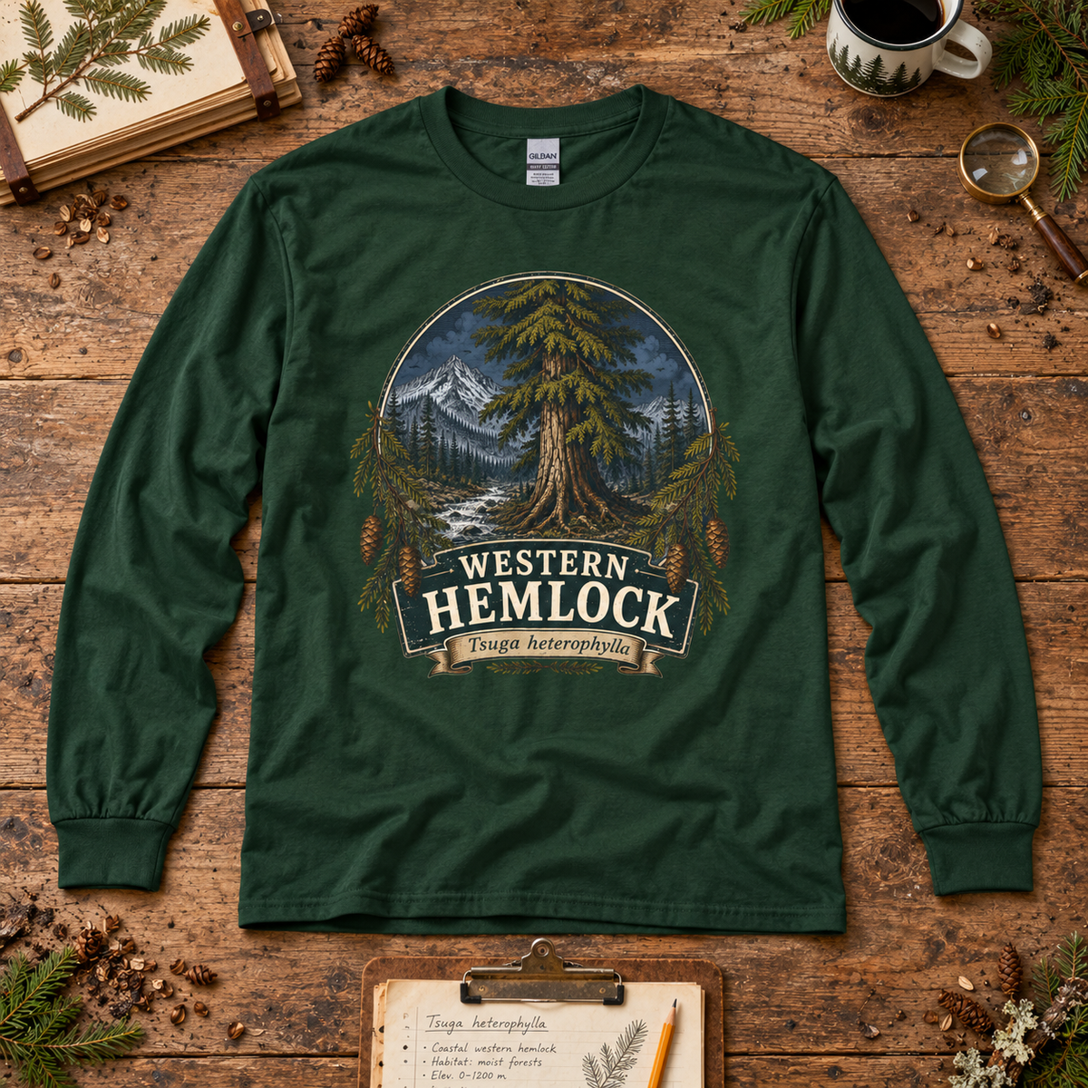 Western Hemlock Tsuga heterophylla Long Sleeve T-Shirt