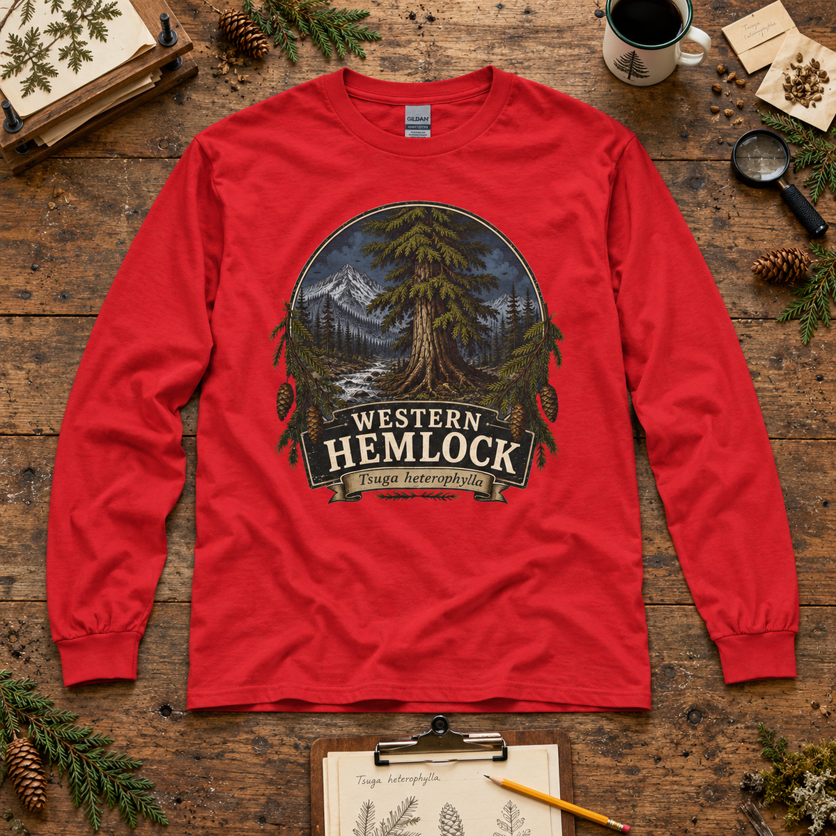 Western Hemlock Tsuga heterophylla Long Sleeve T-Shirt
