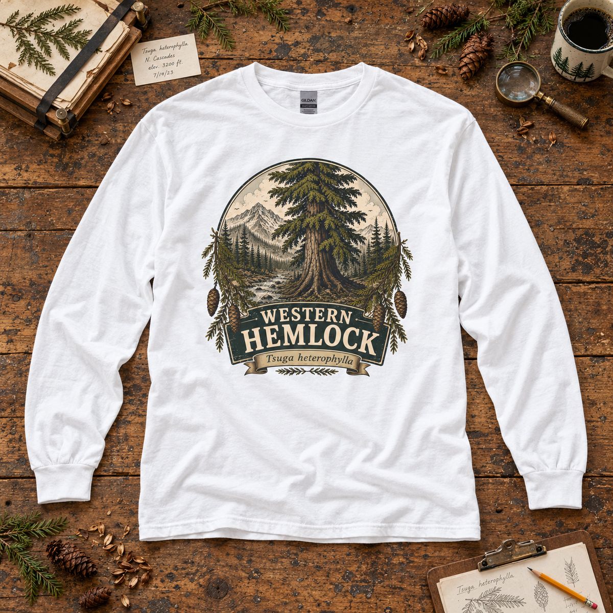 Western Hemlock Tsuga heterophylla Long Sleeve T-Shirt