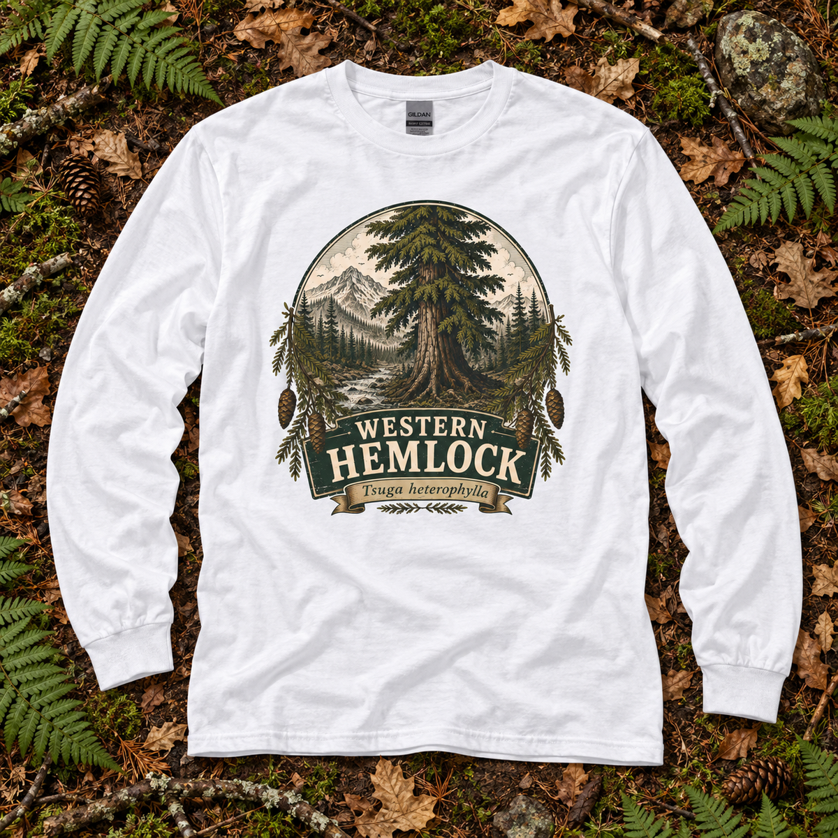 Western Hemlock Tsuga heterophylla Long Sleeve T-Shirt