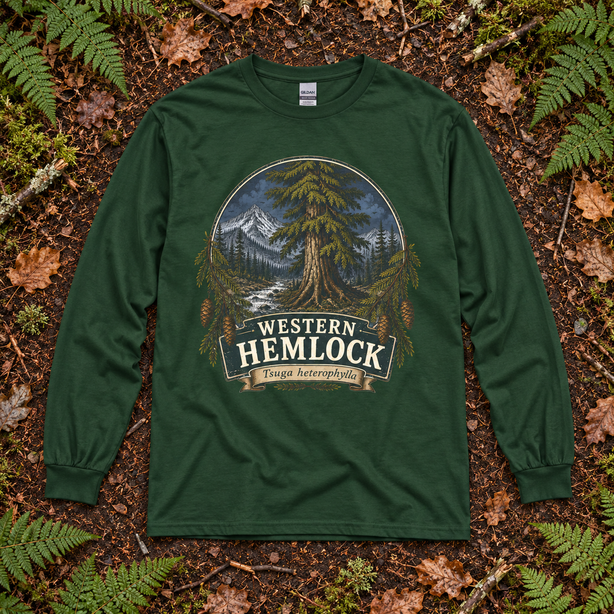 Western Hemlock Tsuga heterophylla Long Sleeve T-Shirt