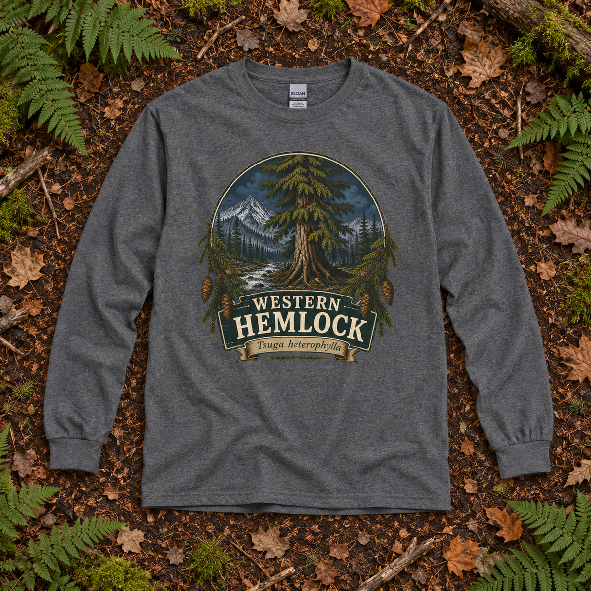 Western Hemlock Tsuga heterophylla Long Sleeve T-Shirt