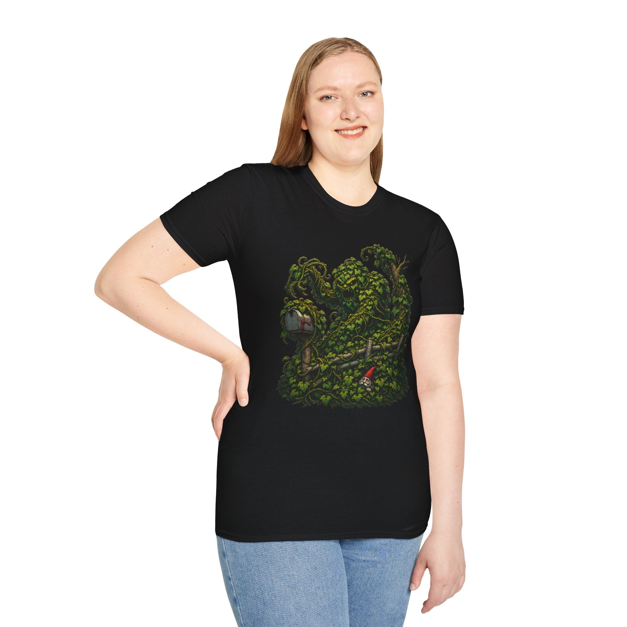 Kudzu Vine Monster with Garden Gnome Version 1 T‑Shirt