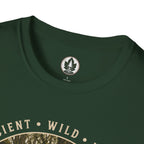 Pacific Northwest Tree T‑Shirt - "Ancient - Wild - Rooted" with Otto and Echo in the tree